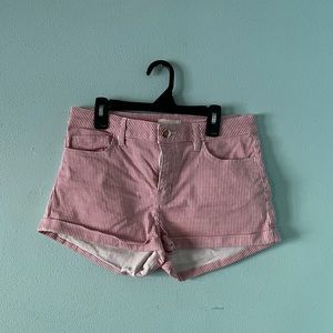 Red and white striped jean shorts